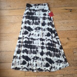 NWT Mossimo Supply Black & White Foldover Waist Tie-Dye Maxi Skirt boho hippie